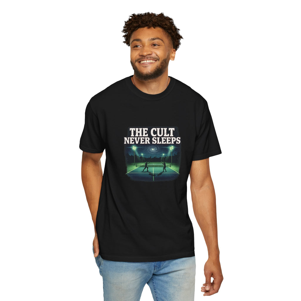 The Cult Never Sleeps T-Shirt — Retro Nightscape Tee
