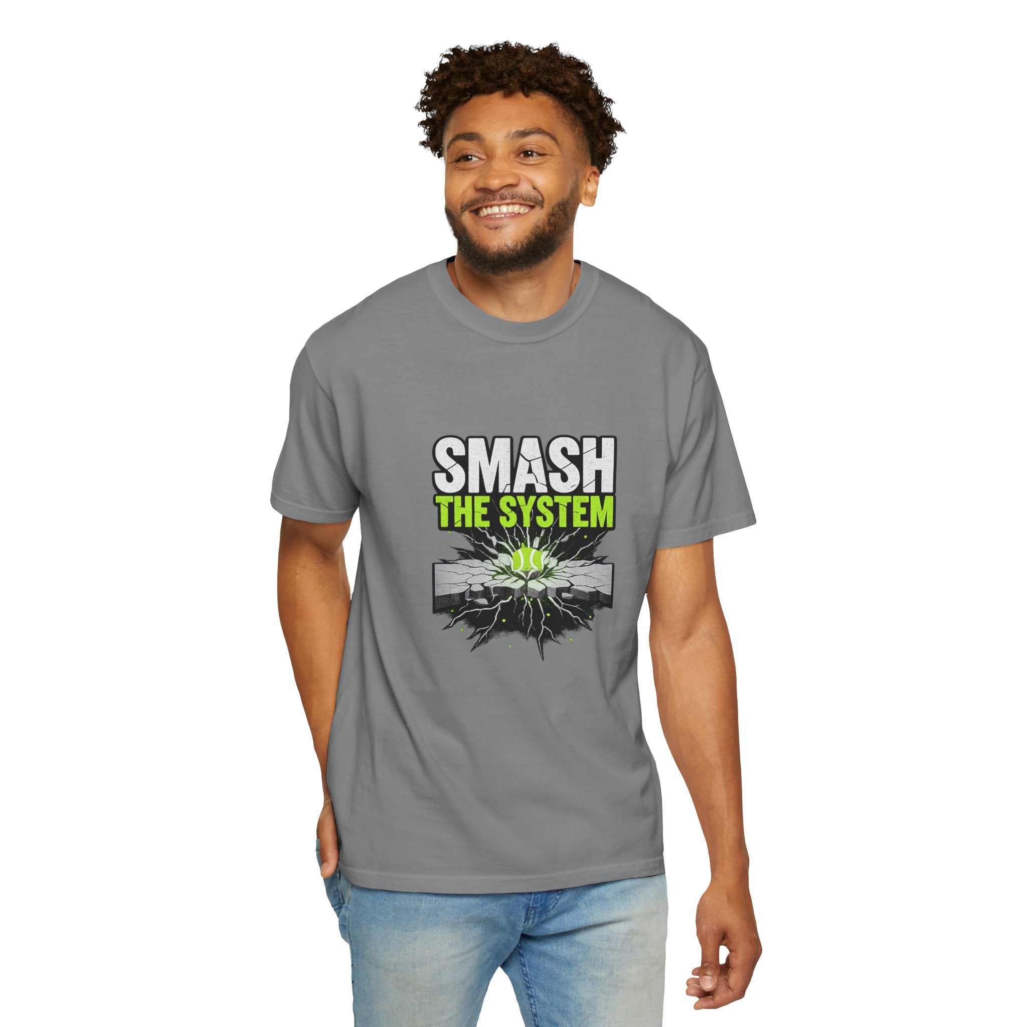 Smash the System T-Shirt — Padel Tennis Graphic Tee with Green Burst