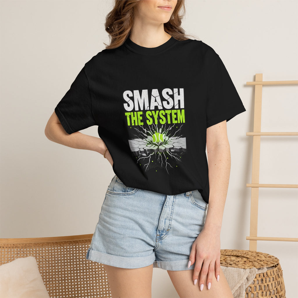Smash the System T-Shirt — Padel Tennis Graphic Tee with Green Burst